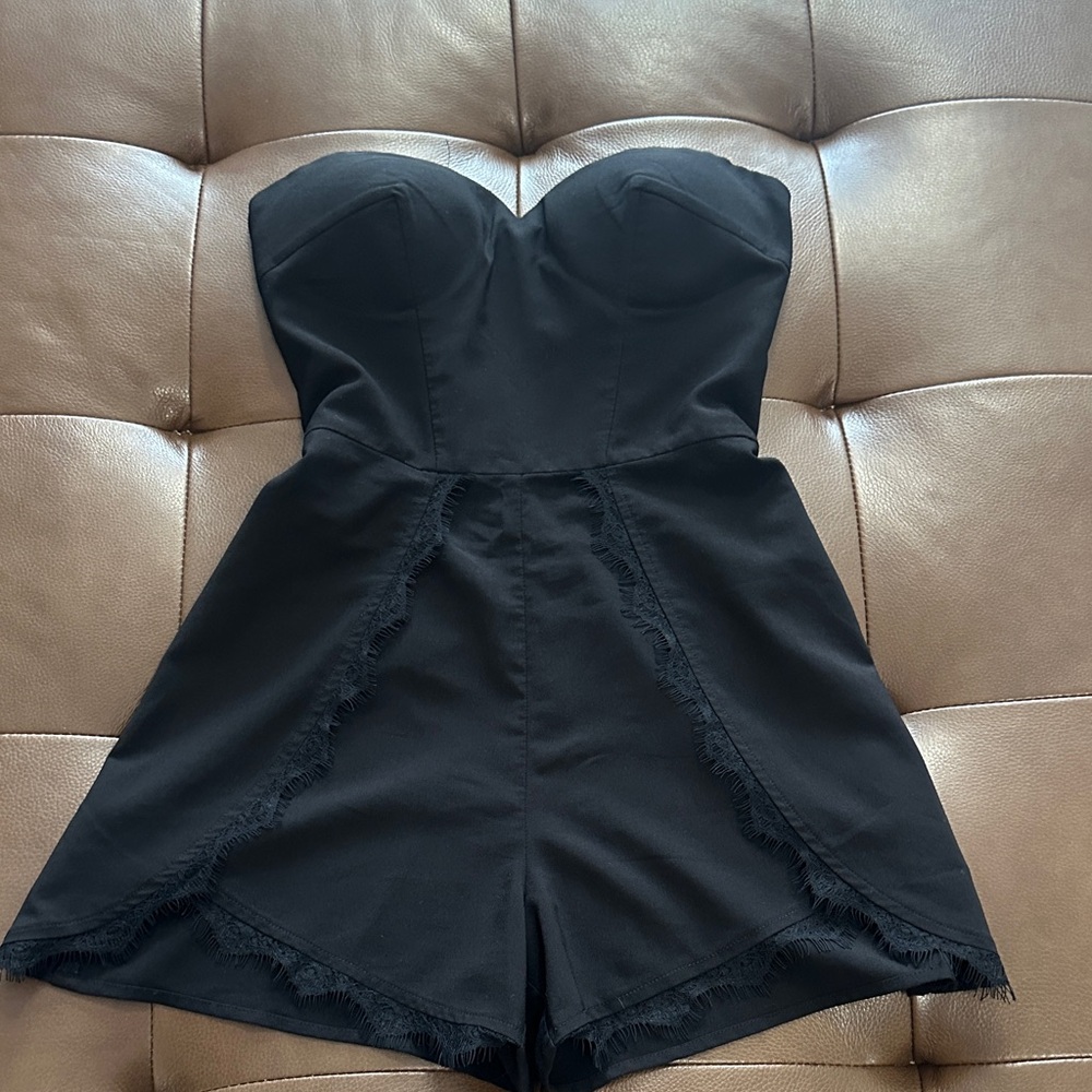 Bebe Elegant Black Strapless Romper